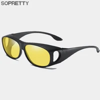 polarized coating sunglasses night driving eyewear anti glare wear fit over prescription glasses wrap around yellow lens t050