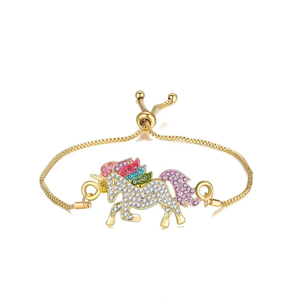 Gold Bracelet 4 шт набор украшений в виде единорога, ожерелье, браслет, серьги, набор колец, цветные украшения в виде единорога - Окраска металла: Gold Bracelet