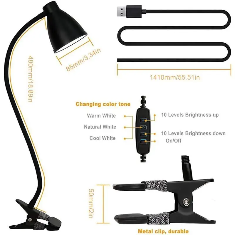 

5V USB LED Desk Lamp Flexible Study Reading Book Lights Eye Protect Table Lamp With Clip Dimmable Desktop Bedside Study Lighting