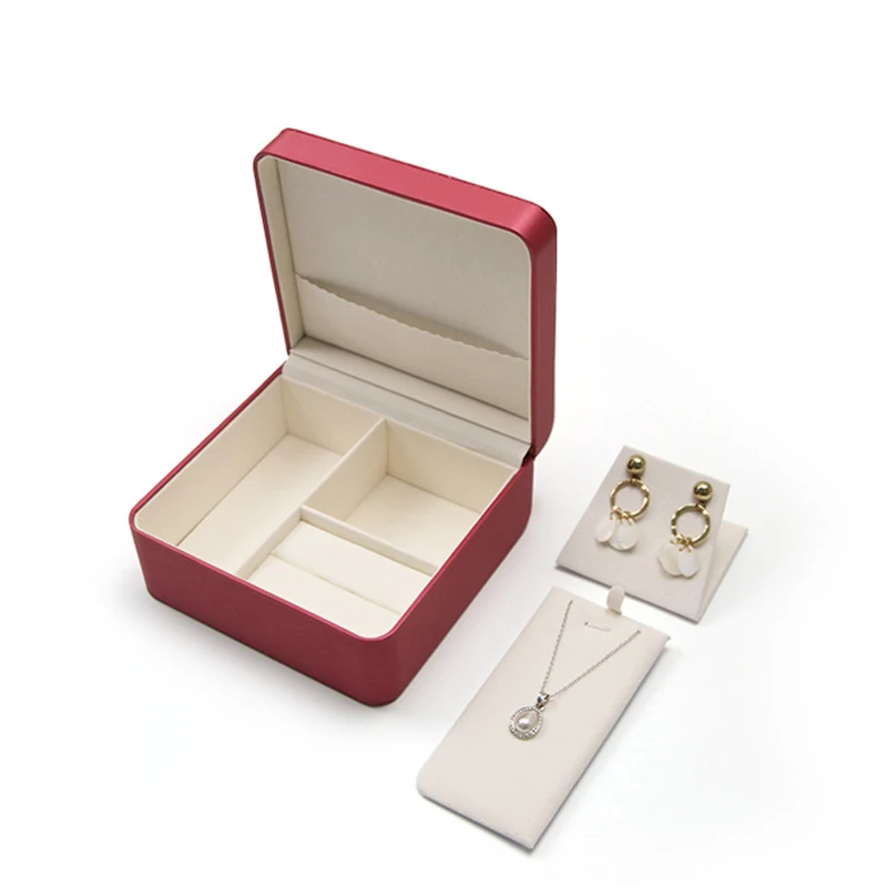 Upmarket Jewelry Set Box Holder Bridal Ring Earrings Necklace Storage Packaging Carrying Case Brushed PU Leather Square Gift Box