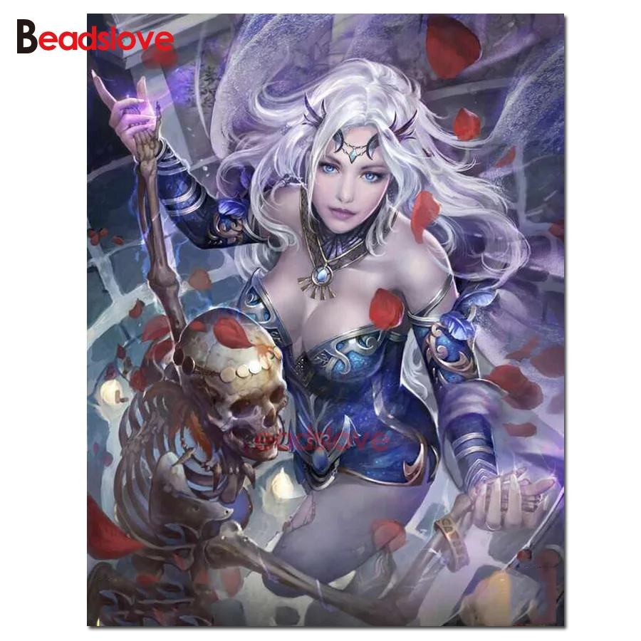 

Полная квадратная круглая Алмазная вышивка, распродажа, алмазная картина с голубым эльфом ручной работы, мозаика с изображением черепа для ...
