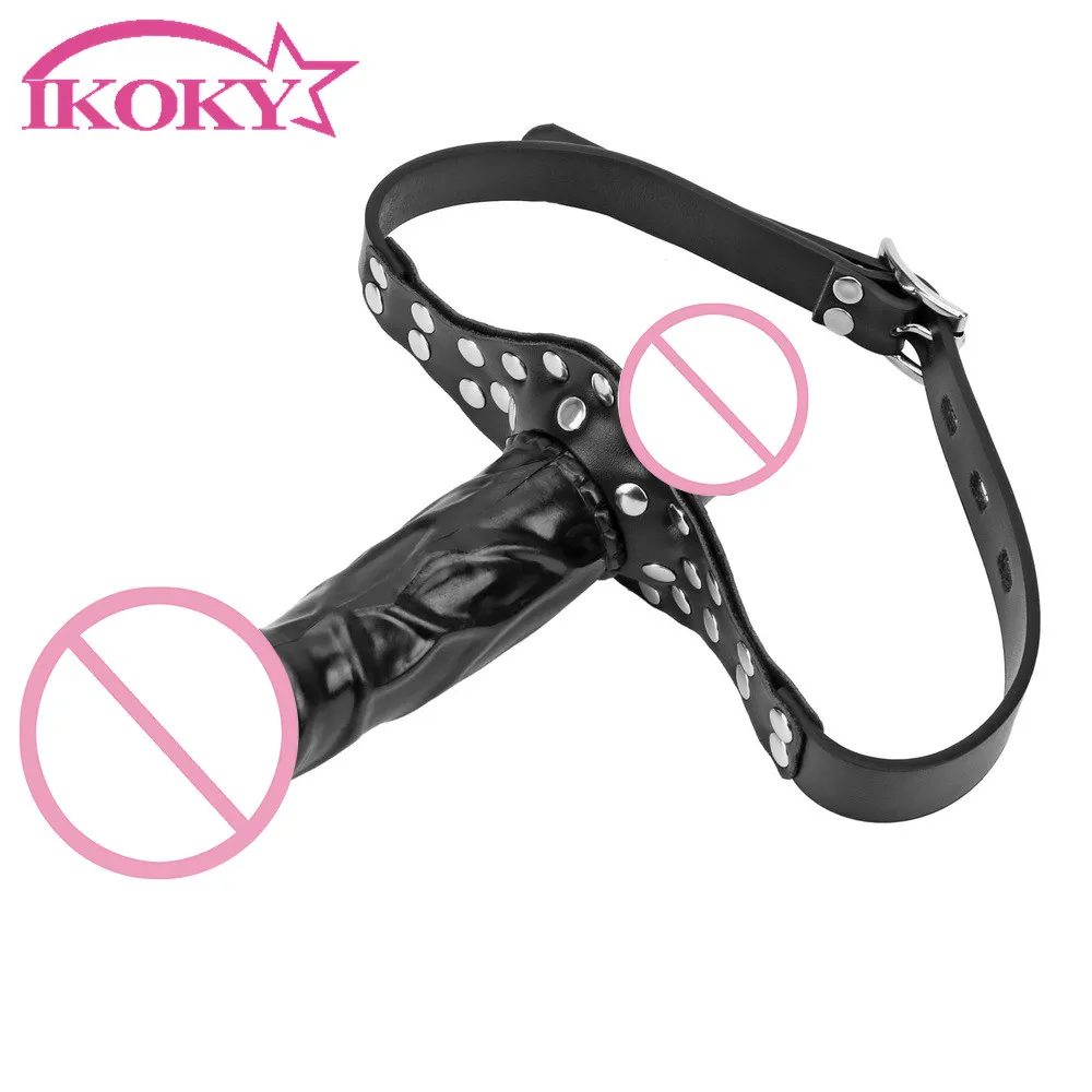 IKOKY резиновый пенис рот кляп двойной фаллоимитатор повязка взрослые игры Страпон