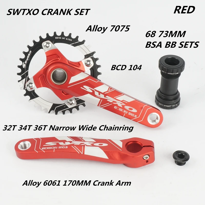 SWTXO CRANK SETS MTB Mountain Bike Alloy Narrow Wide 32T 34T 36T Chainring 9 10 11 12 Speed 170mm Crank 68 73MM BSA BB Set on - Система шатунов SWTXO MTB для горного велосипеда из сплава с узким широким 32T 34T 36T звездами 9 10 11 12 скоростей 170 мм шат