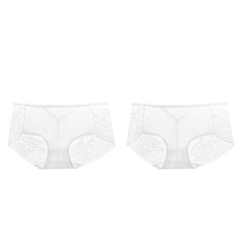 white 2pcs Meizimei, сексуальные цветочные женские штаны, кружевное белье, Ультра тонкое, короткие, хлопковые, прозрачные, размера плюс, трусики, нижнее белье, 2 шт, M, L, XL Размер - Цвет: white 2pcs