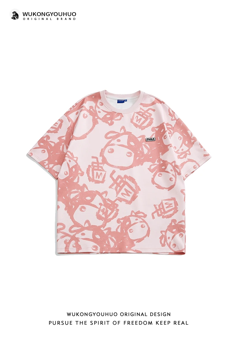 

WHOHOLL Casual Tshirts For Women Lovely Cartoon Print Short Sleeve T-shirt Men's Street BF Loose Couple Casual T-shirt