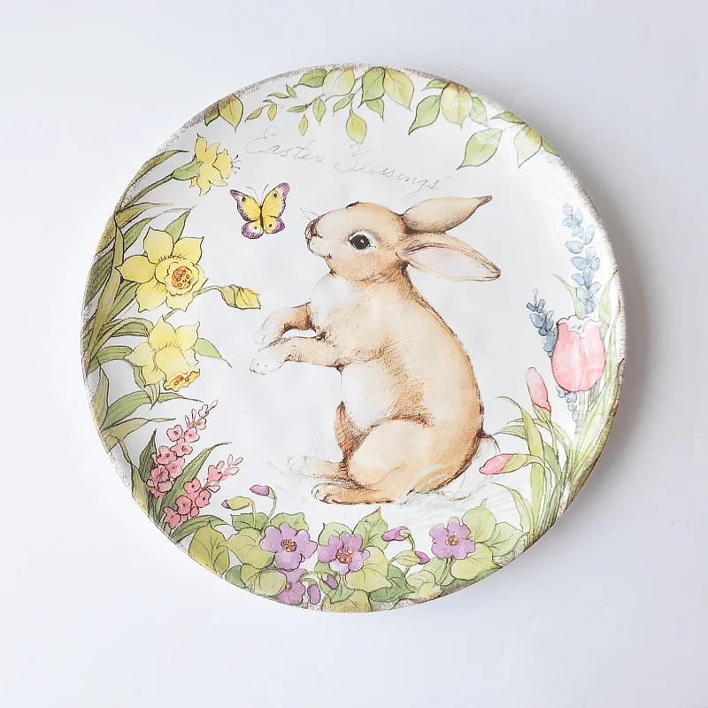 Нарисованные наклейки подглазурного Цвет Керамика пластины милый зайчик узор