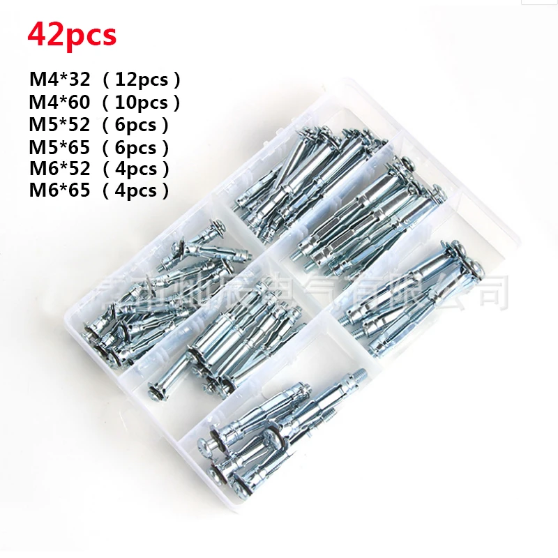 42PCS Hollow Wall Anchors Metal Cavity Plasterboard Plug Fixing Screw Riveter Nail Hand Tools Heavy Expansion Bolt Set |