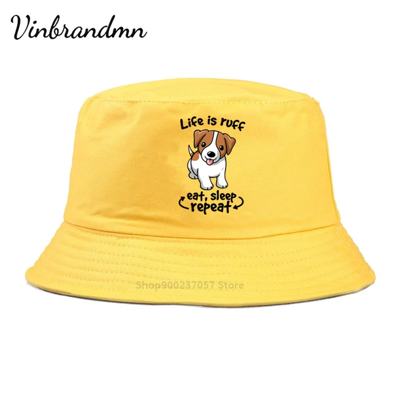 Панама Life is ruff dog kawaii Джек Рассел терьер съедать и спать мужская женская шляпа