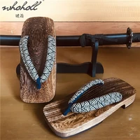whoholl japanese geta summer man flip flops slippers thick bottom platform slides cosplay samurai shoes male plus size 45 46