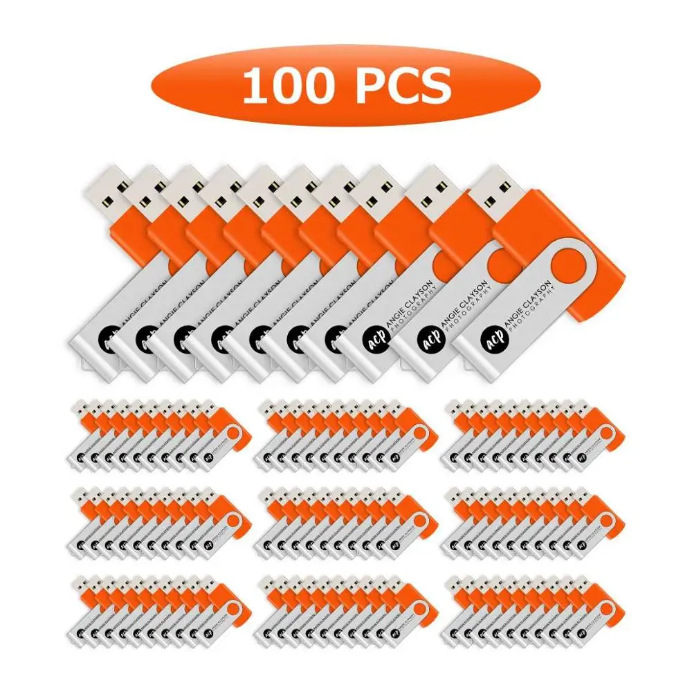 J-boxing Wholesale 100PCS Printed Custom Logo 128MB USB Flash Drive Metal Swivel Engraved Personalize Pendrives Thumb Drive