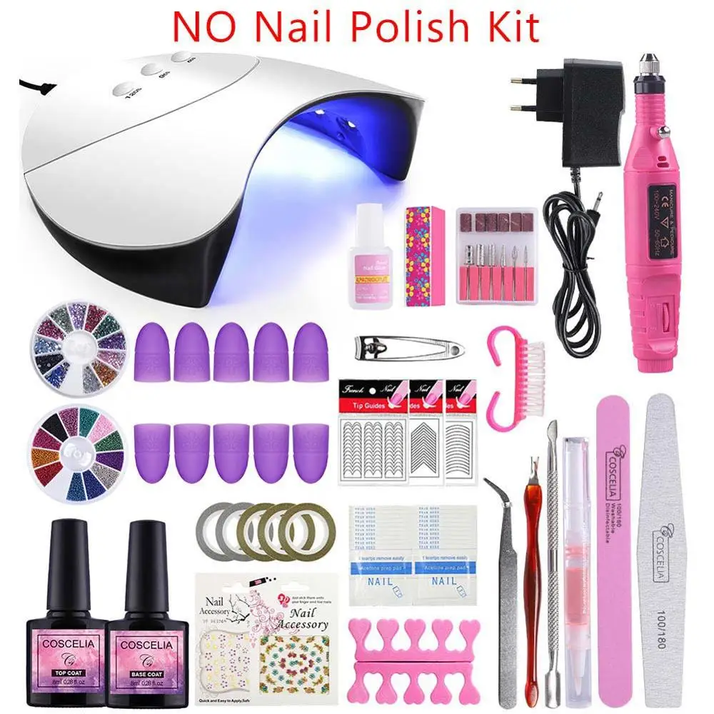 NO nail polish kit COSCELIA 54 Вт УФ светодиодный маникюрный набор с лампой 6/12 цветов набор гель-лаков для ногтей верхнее Базовое покрытие Маникюрный Инструмент акриловый набор для ногтей - Цвет: NO nail polish kit
