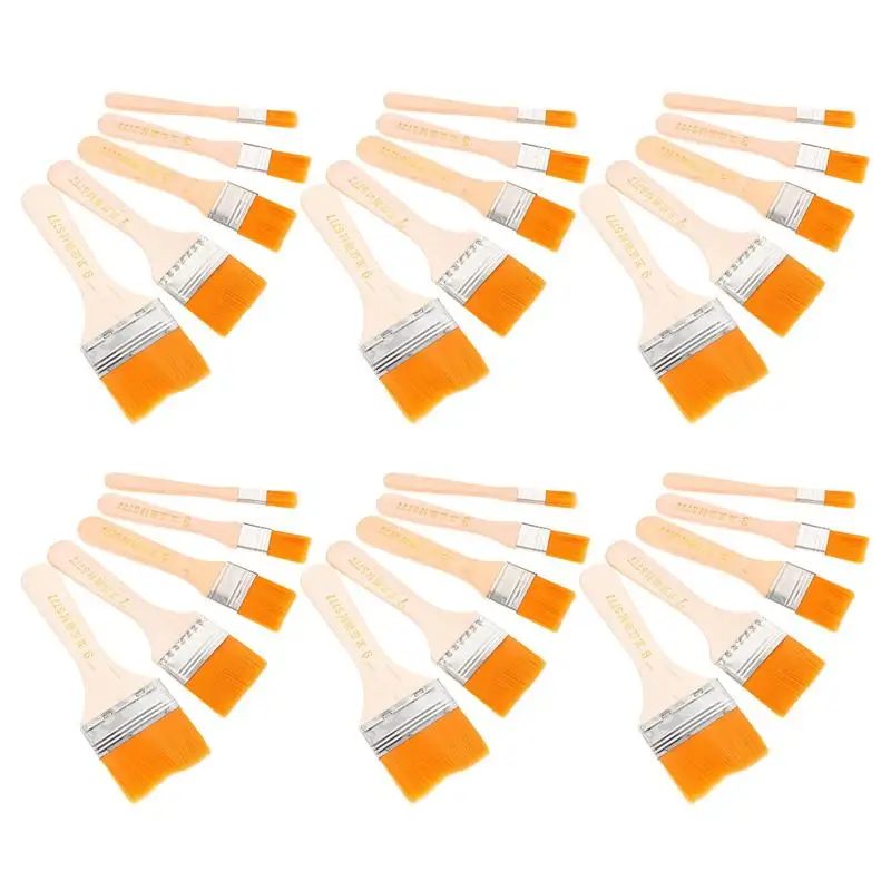 

50pcs Flat Paint Brushes Wooden Handle Nylon Brushes Multi-purpose Brushes