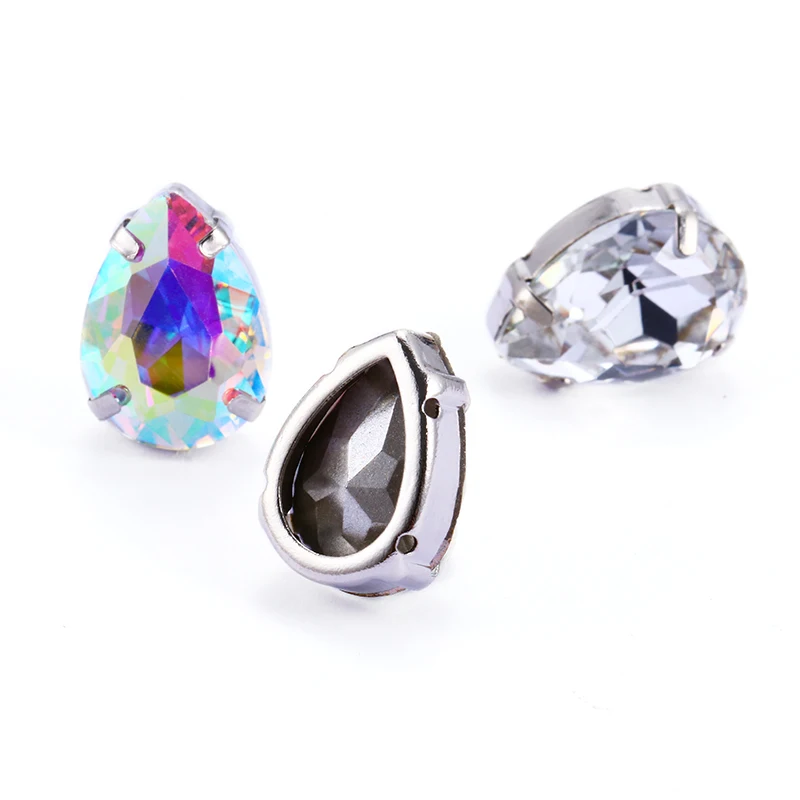 Shining Crytal AB Tear Drop Glass Crystal Strass High Quality Sew-on Rhinestones With Claws Sew On Wedding Dress and Decoration | Дом и сад