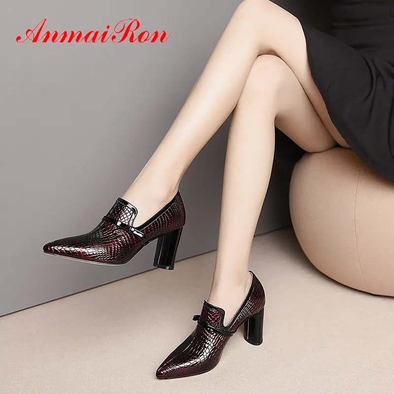 ANMAIRON 2020 Luxury Shoes Women Patent Leather Round Heel Wedding Shoes Office & Career Pointed Toe Slip-On Women Shoes 34-43