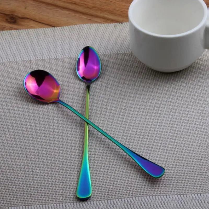 

Stainless Steel Color-plated Gold Long Handle Spoons Dessert Coffee Drink Mixing Scoops Kitchen Teaspoon Luxury Tableware