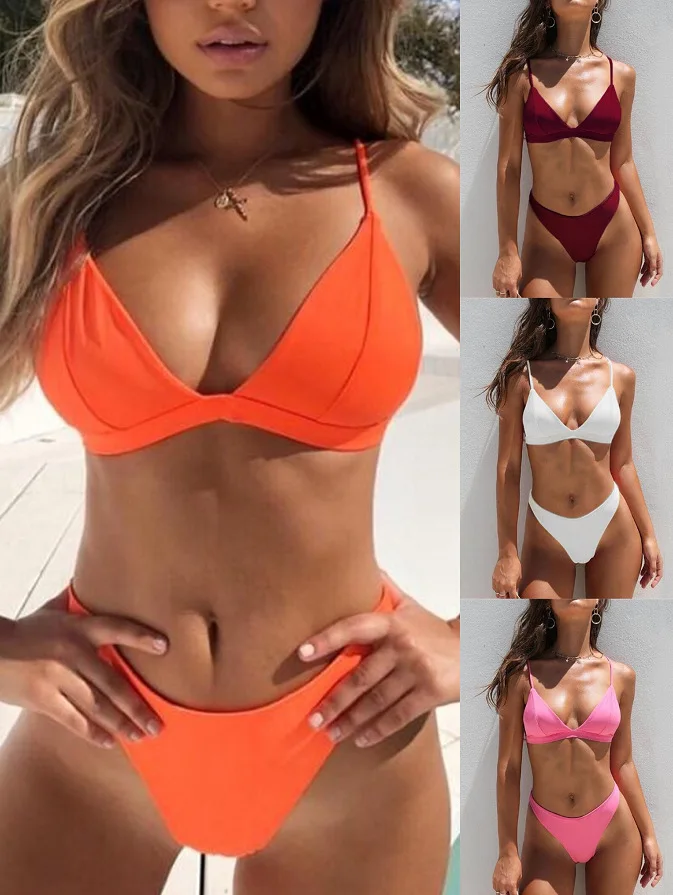 

2021 Solid Sexy Micro Bikini Set Women 2 Pieces Swimsuit Swimwear Push Up Padded Bra Thongs Biquini Bathing Suit Beachwear 2021