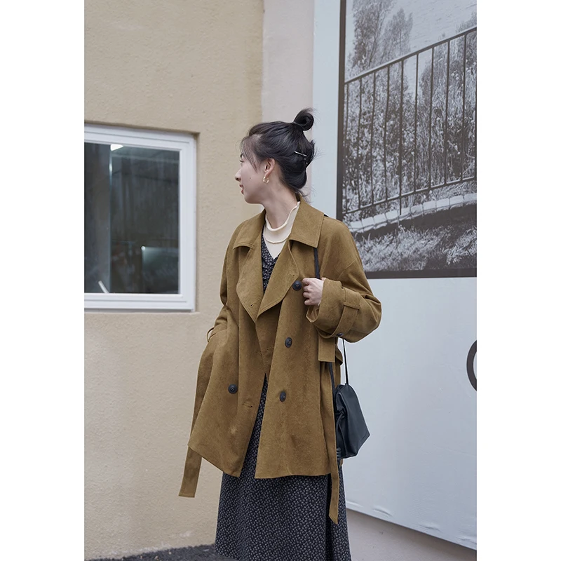 

OYANXI windbreaker women's winter new Korean style loose over-the-knee coat cardigan lapel temperament jacket