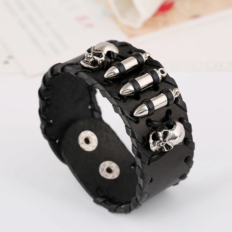 Женский и мужской браслет из натуральной кожи в стиле панк рок подвеска пуля с