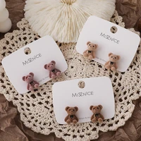 korean kawaii flocking bear earring stud women cartoon brown small bear studing cute sweet ear jewelry stud earrings ear clip
