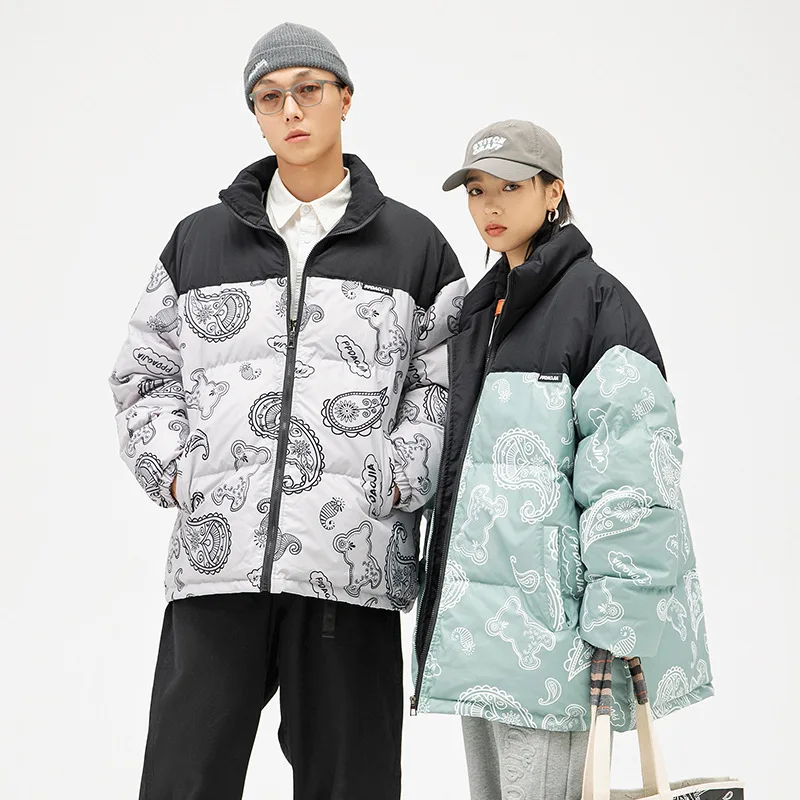 Парка утепленная для мужчин и женщин хлопковая Повседневная куртка с цветами