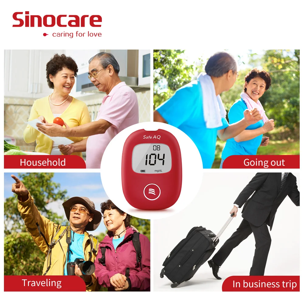 

Sinocare Safe AQ Smart Blood Glucose Meter Diabetes Glucometer Kit &100pcs Test Strips Lancets painless Blood Sugar Tester