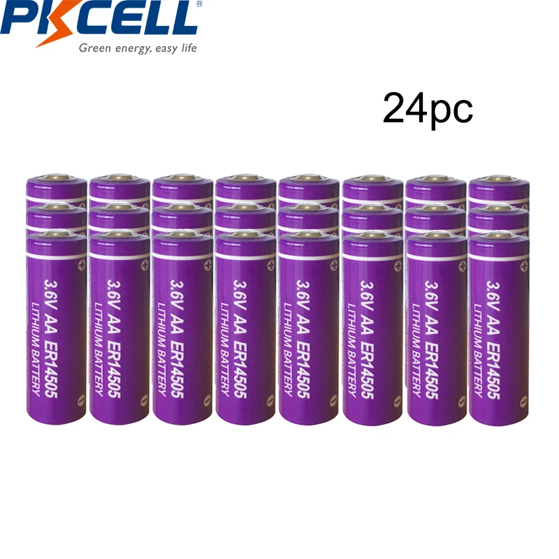 

24pcs/lot PKCELL 3.6V ER14505 14505 2400mah AA LiSCLO2 Battery Superior LR6 R6P 1.5V Batteries For GPS Tracking Cameras