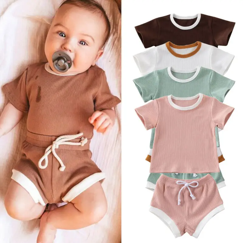 

Infant Baby Girl Boy Girl Cotton Clothes Solid Color Short Sleeve Tops T-shirt+Shorts Pants Outfits Baby Girl Boy Girl Clothing