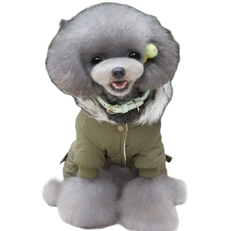 

Pet Four Legged Motorcycle Suit Dog Thickened Winter Clothes Teddy Hooded BODYSUIT Corgi Parkas Pomeranian Dog Costume