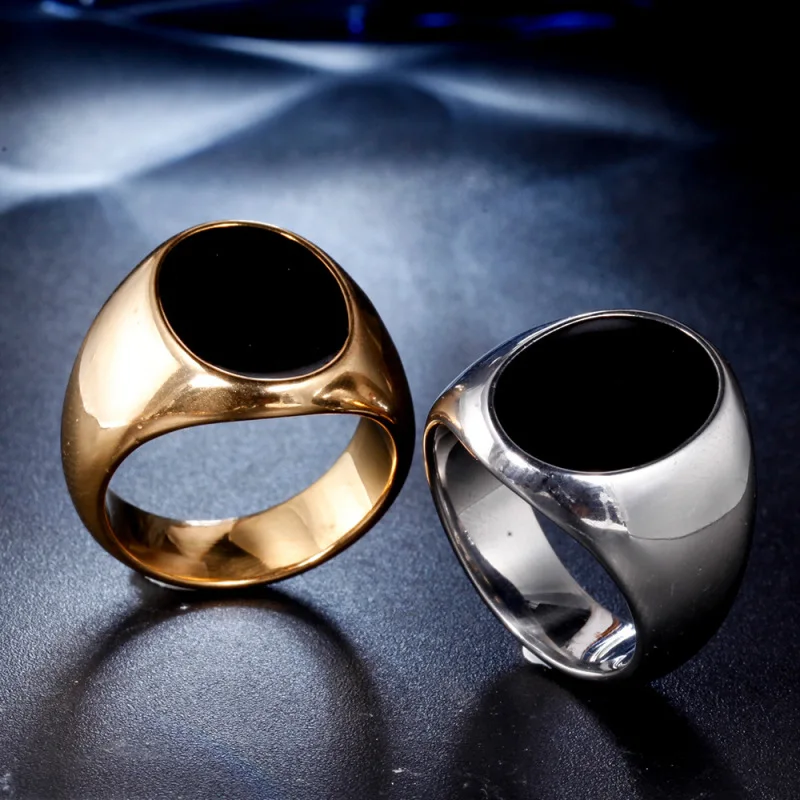 

New Style Men's Punk Ring Smooth Oil Dripping Stainless Steel Signet Ring Men's Hip Hop Rock Engagement Ring