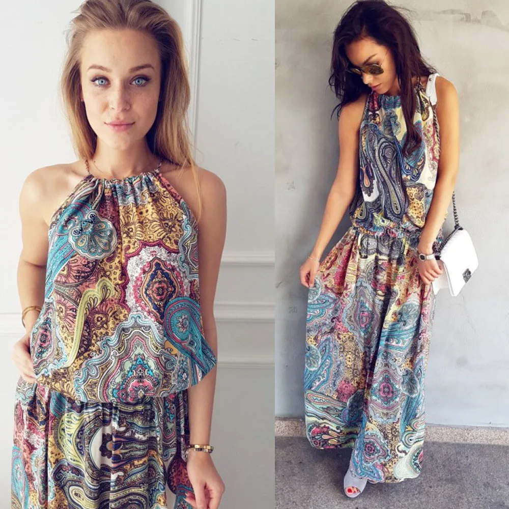 2019 женское летнее платье в стиле бохо с цветочным принтом пляжное длинное