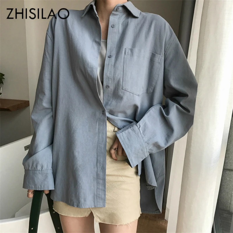 

Chic Solid Shirts Long Sleeve Cotton Linen Blouse Plus Size Shirts Oversize White Blouse