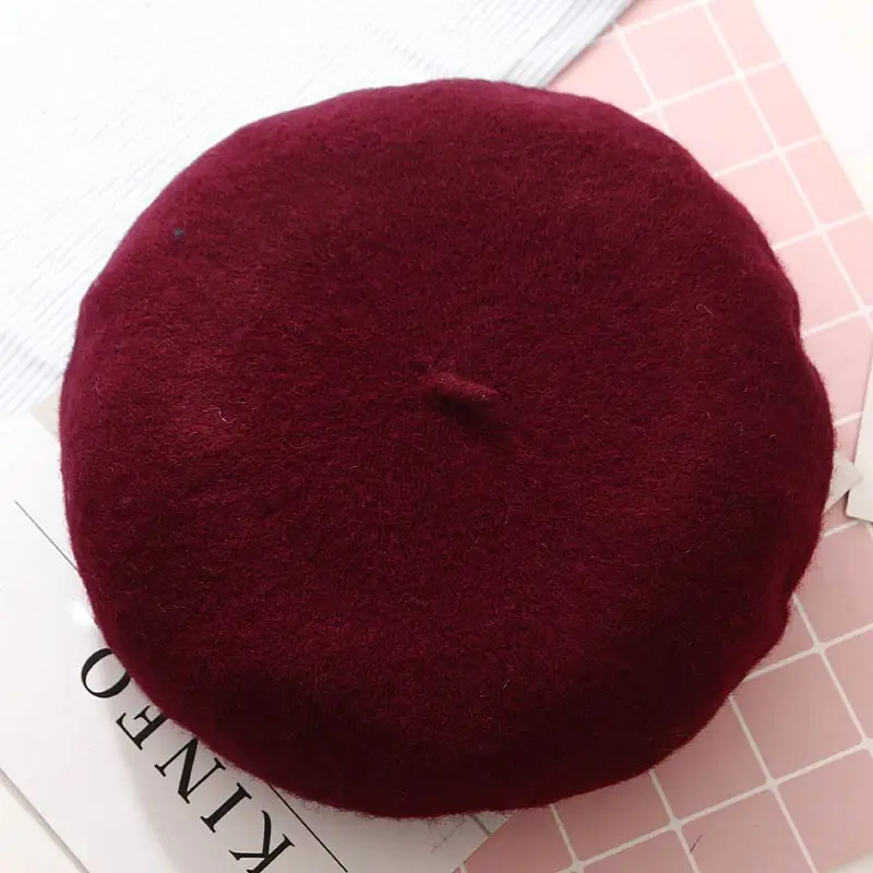 

Korean Hot Sale Wool Female Warm 1PC Lady Berets Hat Painter Style Hat Vintage Women High Quality Solid Color Caps Berets
