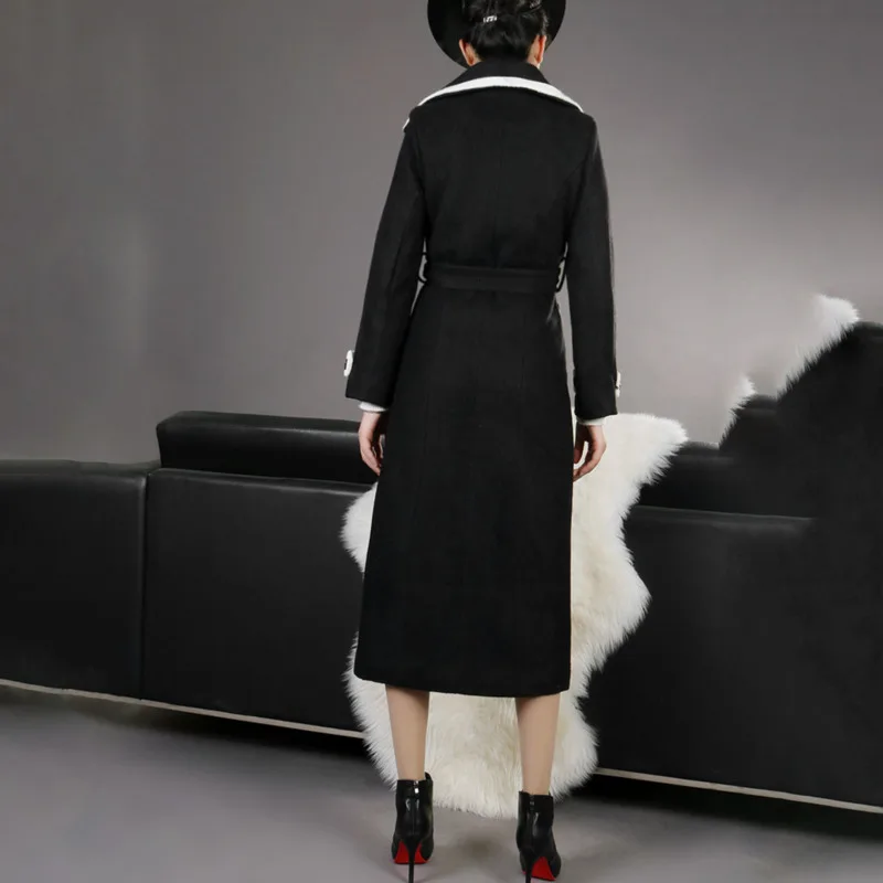 LANMREM 2020 ветровка Женская длинная Весенняя Новинка приталенное черное шерстяное