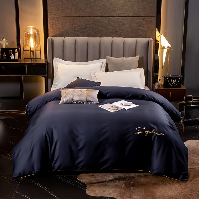 

High quality duvet cover 1pc 100% cotton long staple quilt cover home bedding embroidery blanket cover with zipper no filling
