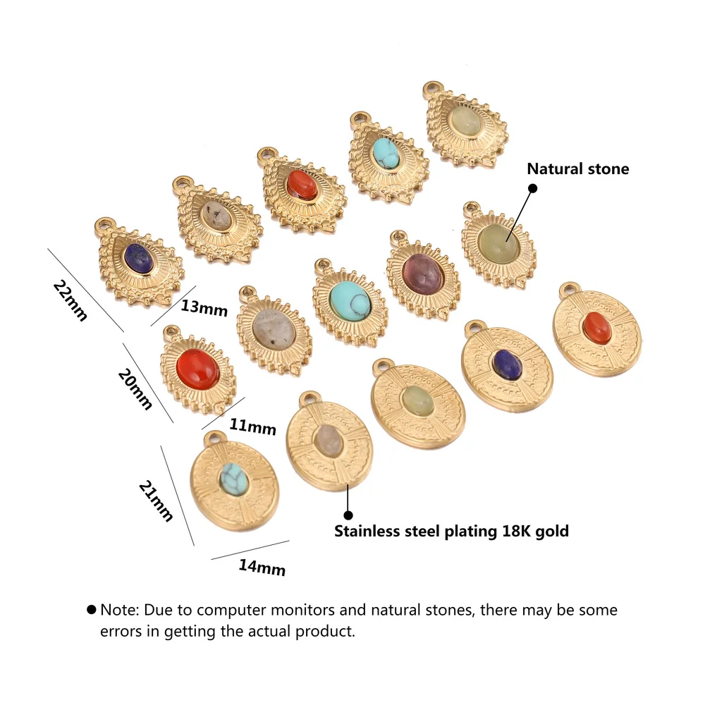 

5pcs Stainless Steel Gold Teardrop Charms Natural Stone Pendants for Women Necklace Jewelry Making Findings Wholesale Supplies