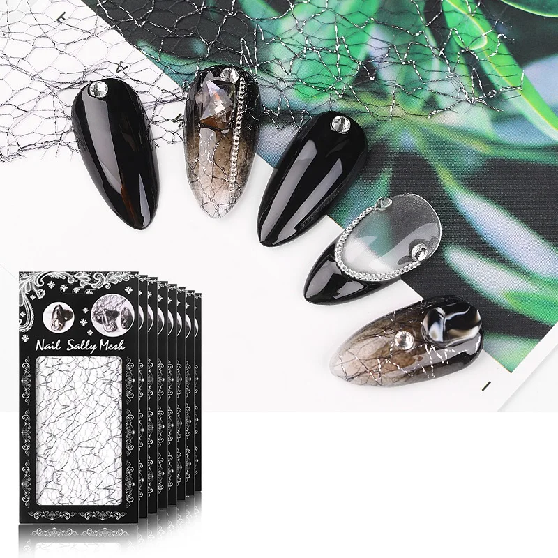 1 шт. сетчатая наклейка для ногтей 3D Золотая Серебряная линия лента клейкие