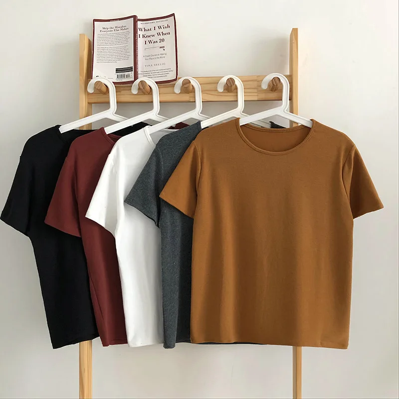 Винтажная футболка с круглым вырезом женская летняя хлопковая рубашка коротким