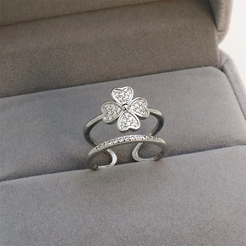 

925 Sterling Silver Female Cute Ring New Style Excellent Sweet Party Ring Finger for Woman Girl Fashion Flower Jewelry Rings