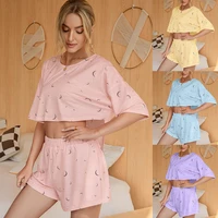 summer home wear women loose top shorts 2piece sets elegant casual short sleeve home pajama suit plus size leisure nightwear