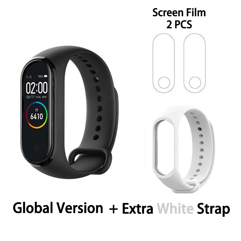 GB grey white Xiaomi mi-браслет 4 сердечного ритма фитнес цветной сенсорный экран mi Band 4 умный Браслет 135 мАч Bluetooth 5,0 музыкальный браслет - Цвет: GB grey white