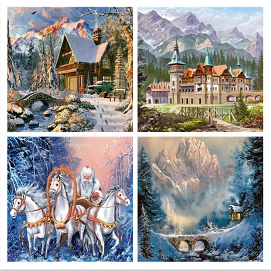 Алмазная живопись сделай сам Снежная сцена Рождество полная вышивка алмазная