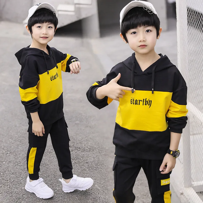 

Teenage Boys Sportswear 4-12Y Children's Clothing Suits Splicing Hooded Top + Pants Personality Suits Kids Christmas Clothes