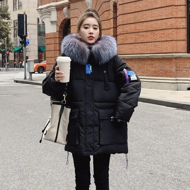 Down Padded Jacket Cotton Clothes 2021 New Female Mid-length Big Fur Collar Niche Tooling To Overcome Winter Small Students M174