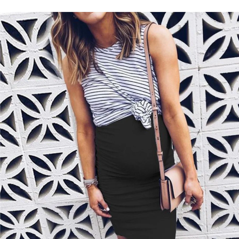 Maternity Clothing Dresses Women 2020 Summer Striped O-neck Sleveeless Casual Martenity Wear For Pregnant Plus Size | Мать и ребенок
