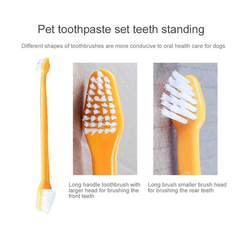 Зубная щетка для собак зубная на 2 пальца + 1 с двойной головкой длинной ручкой
