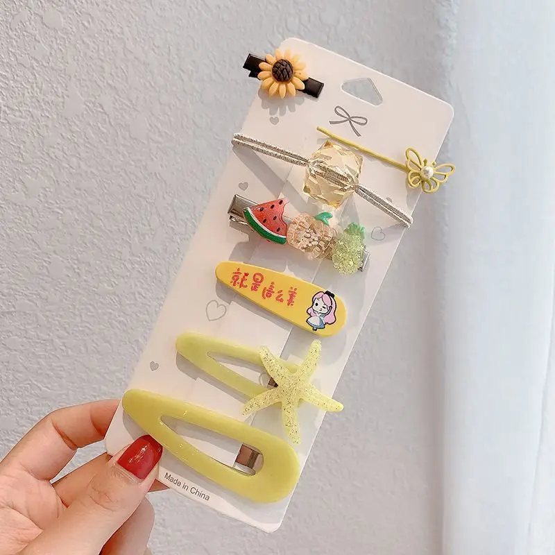 

CX-Children's Hair Accessories 7-piece Set Korean Candy Color Bangs Hairpin Clip Cute Fruit Cartoon BB Clip