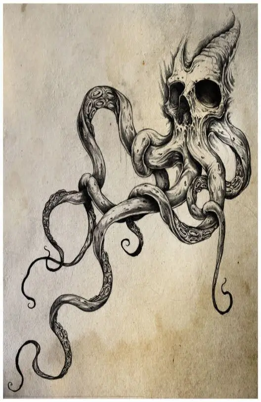

Skull Octopus Tentacles Tattoo Silk Poster Print Art Dark Creepy