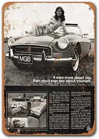 

Coffee Club Dorm Car Tin Signs Vintage Metal Wall Decor Office Bar Poster 1971 MGB Restaurant Home 8x12 inches