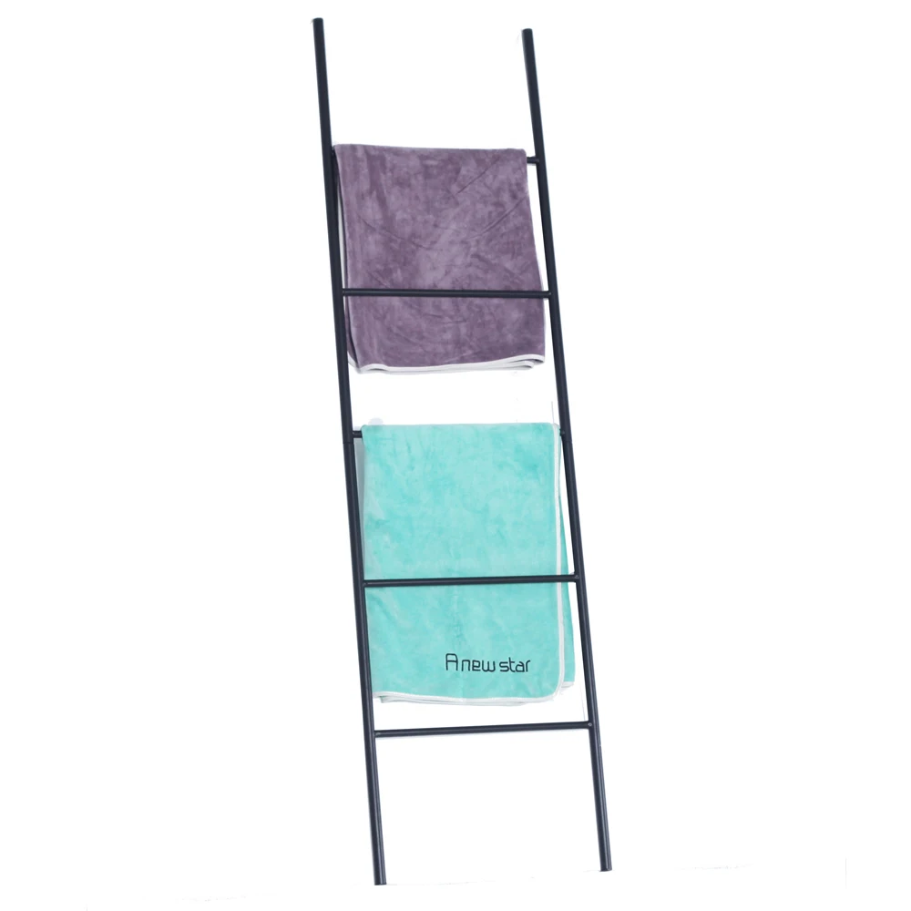 

Rustic Decorative Metal Leaning Ladder Rack - Towel Drying and Display Rack Quilt and Blanket Display Ladder Free Standing