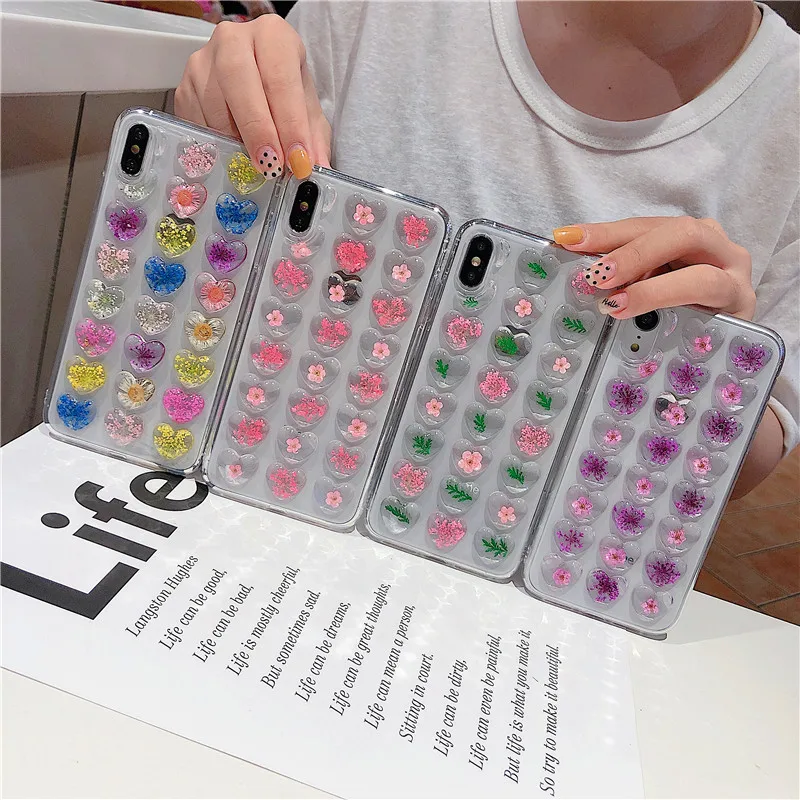 3D Любовь Сердце цветок чехол для iPhone X Xs Xsmax Xr Блестящий Прозрачный цветочный 7 8plus